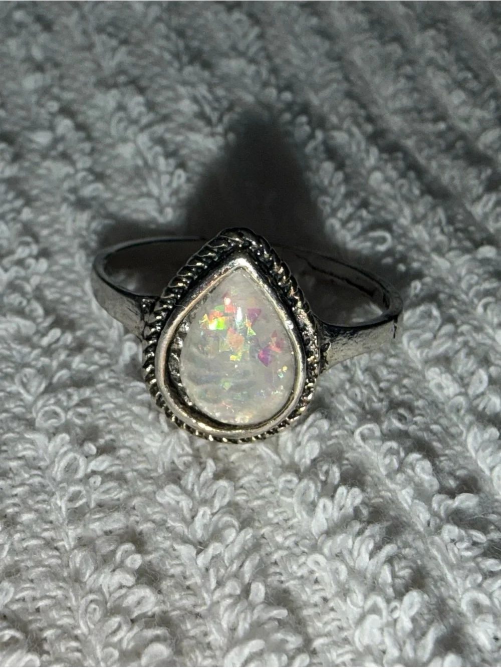 Source Unknown Teardrop Opal Ring - White Iridescent